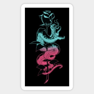 Snake and Rose teal / pink variant Magnet